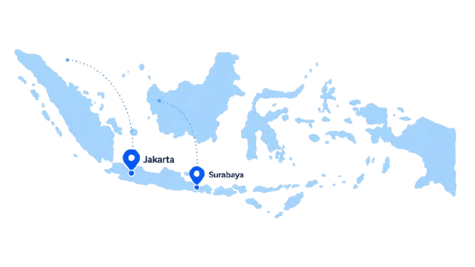 Peta distribusi BOS Automotive di Jakarta dan Surabaya
