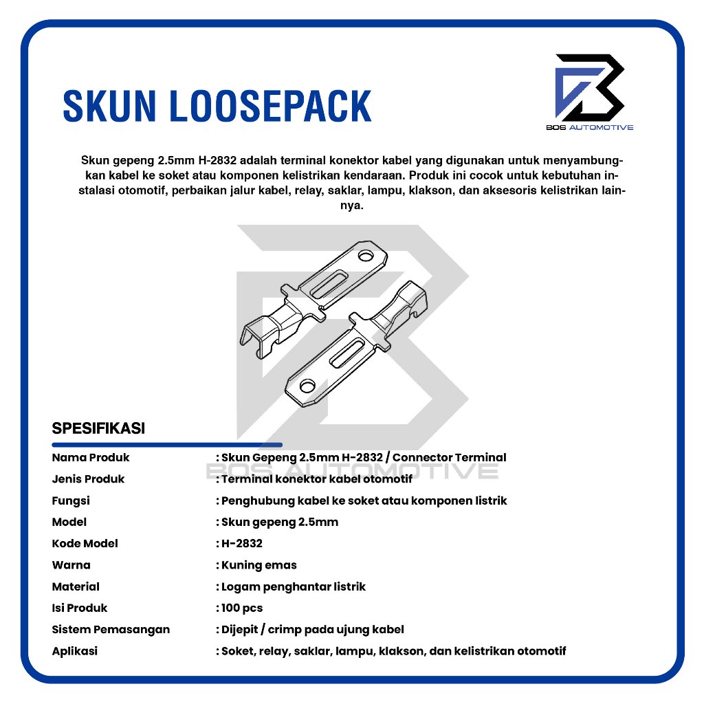 Terminal Skun Gepeng H-2832 Cowok Besar Konektor Kabel Male Berkualitas (LOSSE PACK) - foto-produk-2