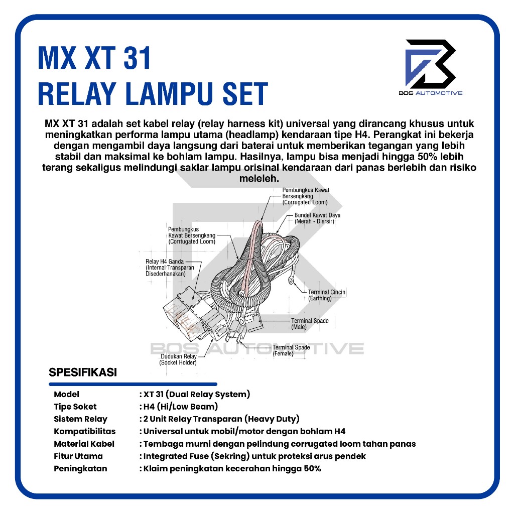 [MX] Kabel Relay Set Lampu H4 Mobil XT Series 2 Relay 12v Untuk 2 Lampu Utama Mobil Universal - foto-produk-2