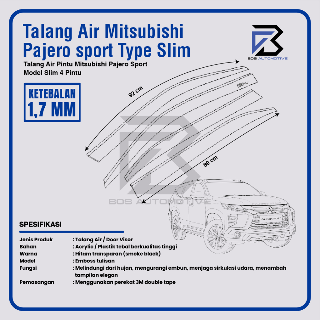 Talang Air Pintu Mobil Mitsubishi Pajero Sport 2008 â€“ 2014 Model Slim 4 Pintu - foto-produk-2