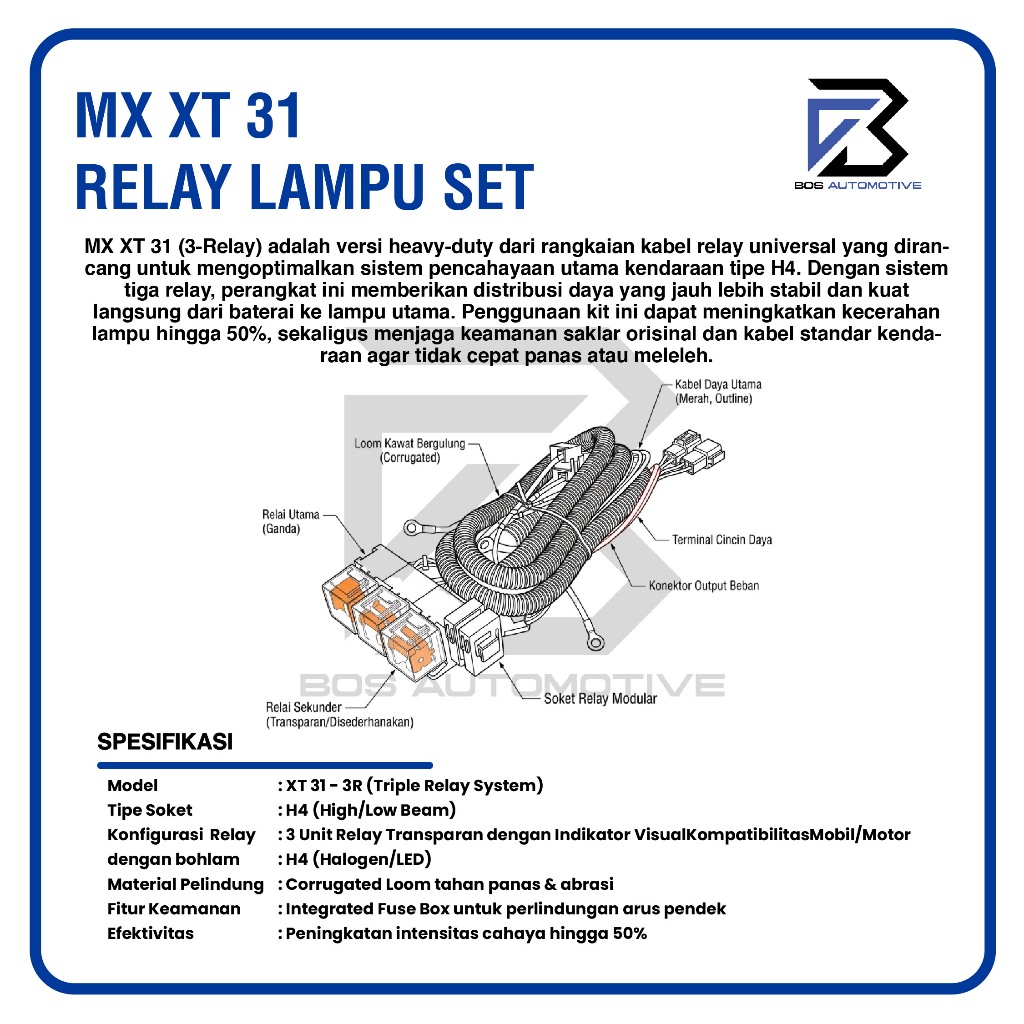 [MX] Kabel Relay Set Lampu H4 Mobil XT SERIES 3 Relay 12v Untuk 2 Lampu Utama Mobil Universal - foto-produk-2