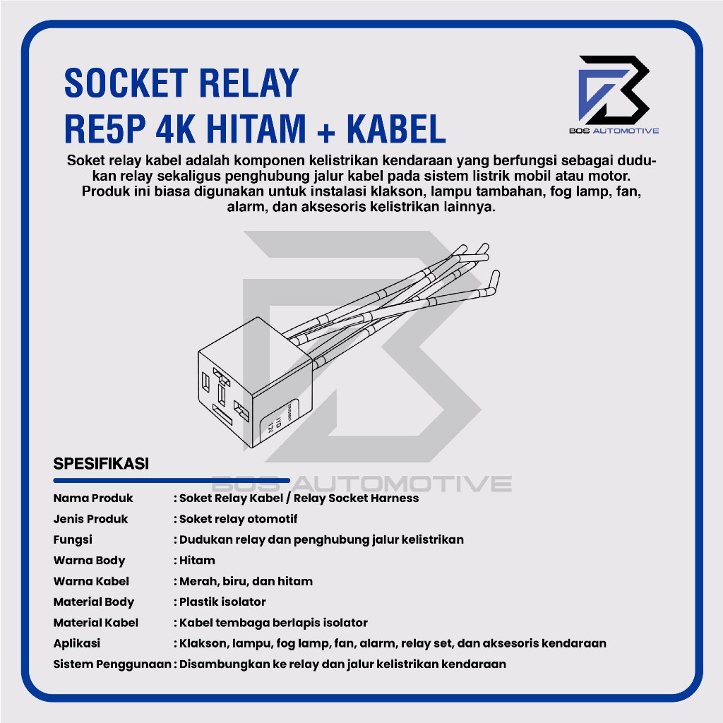 Socket Cable Relay RE5P / Soket Kabel Rumah Relay Kaki 4 Pin Untuk Klakson & Lampu (4 Kabel) - foto-produk-2