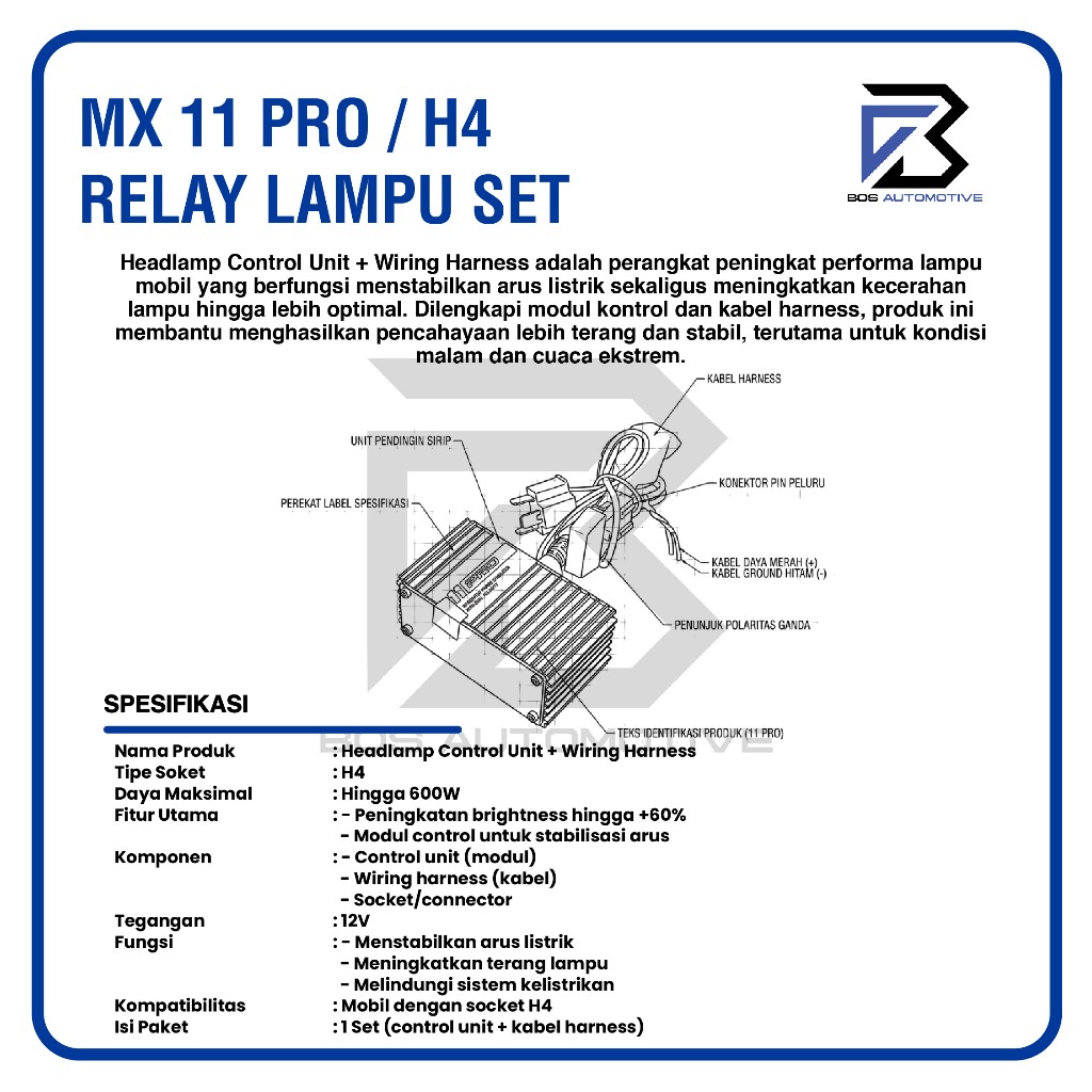 [MX] Kabel Relay Set Lampu H4 Mobil MX 11 PRO - MX11 Professional Untuk 2 Lampu Utama Mobil 12v Universal - foto-produk-2