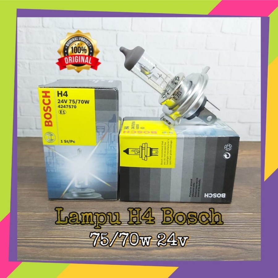 LAMPU HALOGEN BOSCH H4 75/70 WATT 24 VOLT ORIGINAL HIGHT QUALITY - foto-sampul