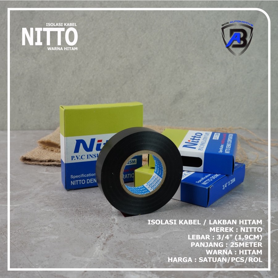 ISOLASI NITTO LISTRIK ORIGINAL TAPE HITAM PVC KABEL NITO 3/4" 25m ORIGINAL