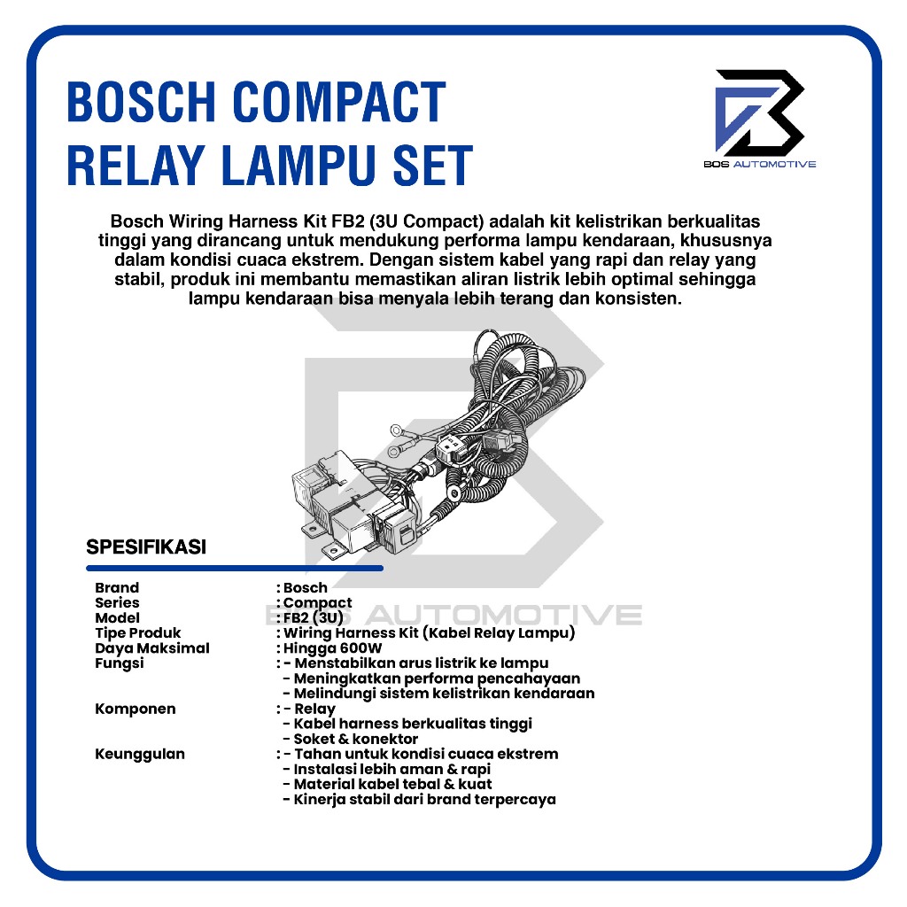 [COMPACT] Kabel Relay Set Lampu H4 Mobil BOSCH FB2 - 3 Relay 12v Untuk 2 Lampu Utama Mobil Universal - foto-produk-2