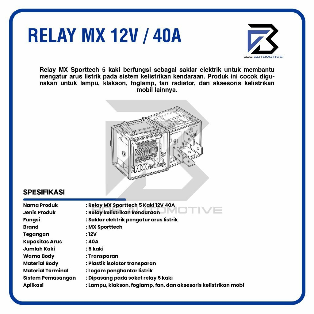 Relay DCS MX Sportlich Kaki 5 Pin 87a Pemutus Arus 12v 40a Mobil Motor Original - foto-produk-3