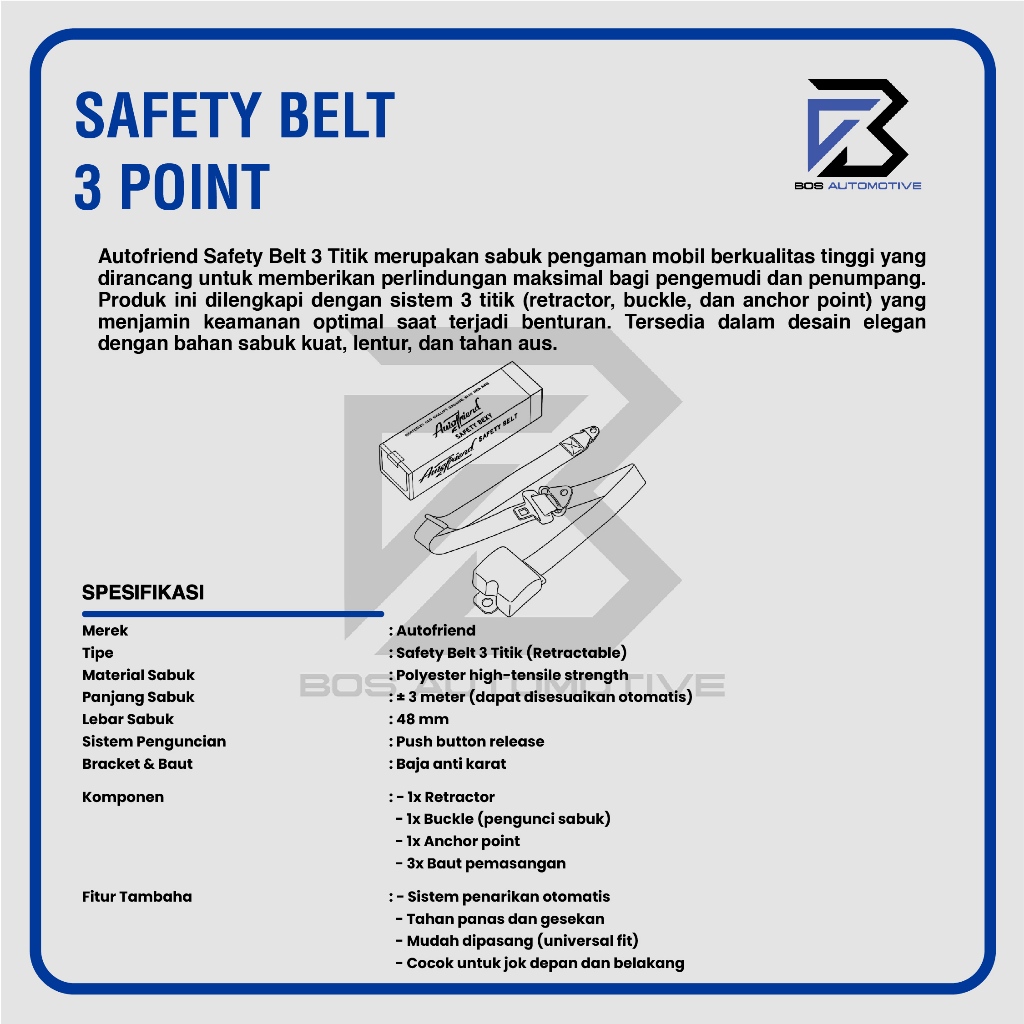 Sabuk Pengaman Mobil Safety Belt Otomatis Seat Belt Lubang 3 Point Mobil Universal - foto-produk-2