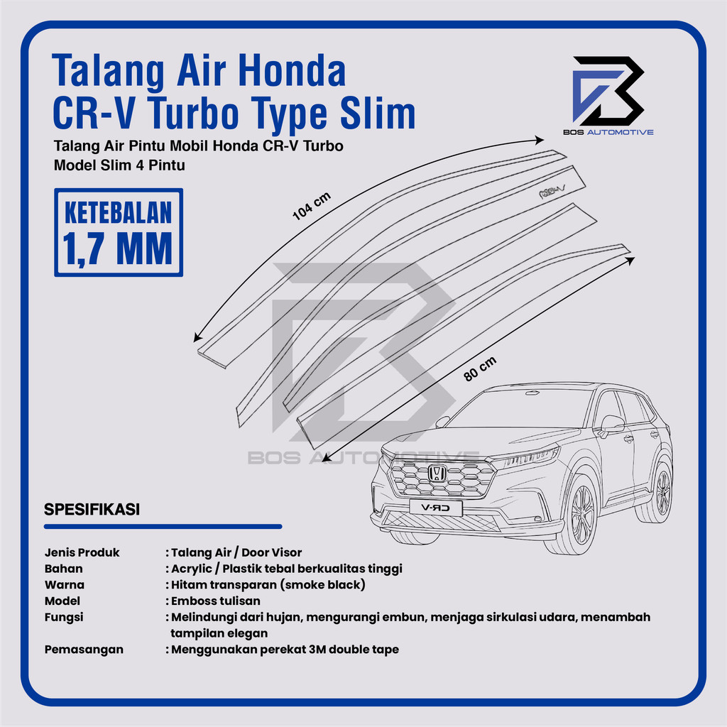Talang Air Pintu Mobil Honda CRV Turbo  2017 â€“ 2022 Model Slim 4 Pintu - foto-produk-2
