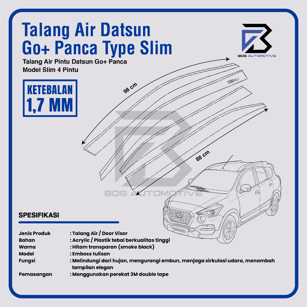 Talang Air Pintu Mobil Datsun GO+ Panca 2015 - 2022 Model Slim  4 Pintu - foto-produk-2