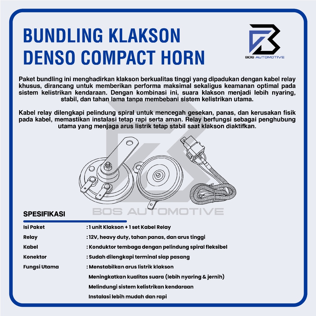 Klakson Keong Mobil Motor DENSO Disc Standard dengan Kabel Relay Set Klakson 12v - foto-produk-3