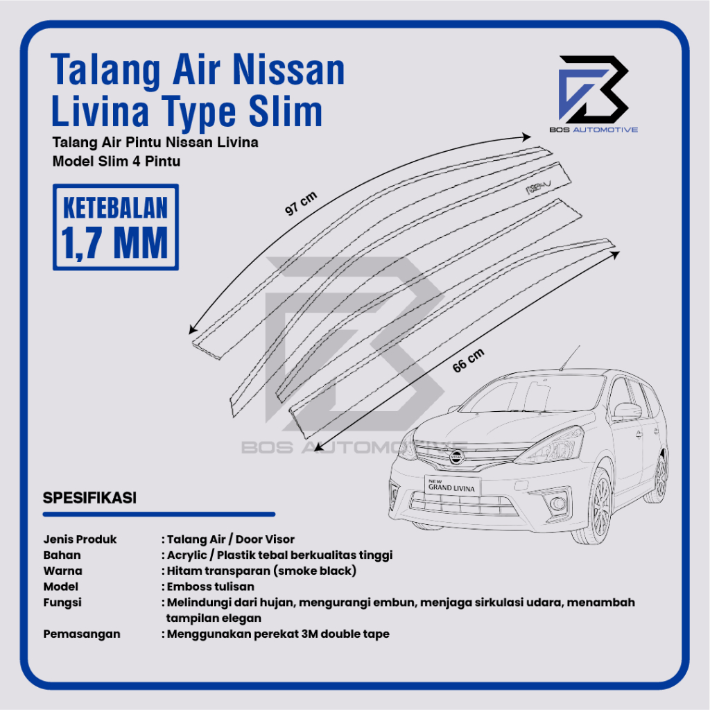 Talang Air Pintu Mobil Nissan Grand Livina 2007 - 2018 Model Slim 4 Pintu - foto-produk-2