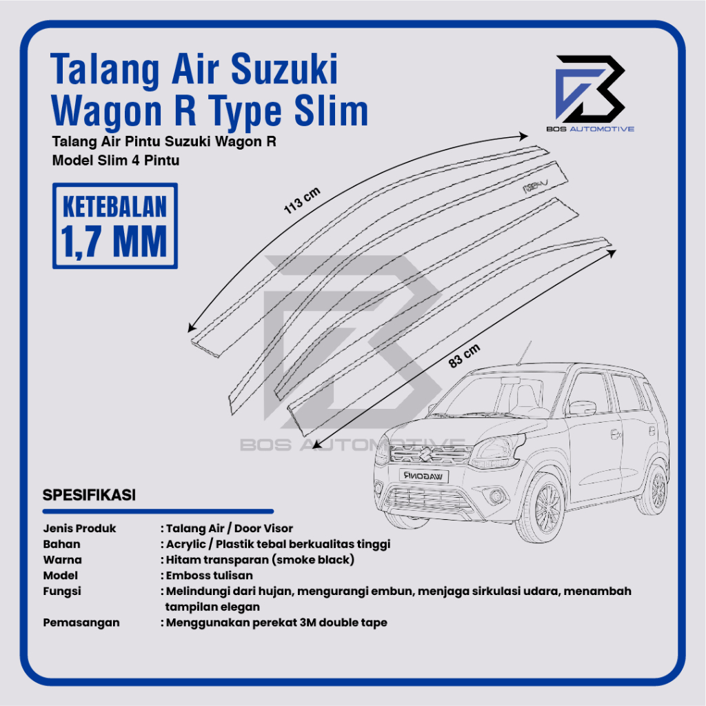 Talang Air Pintu Mobil Suzuki Wagon R 2013 - 2021 Model Slim 4 Pintu - foto-produk-2