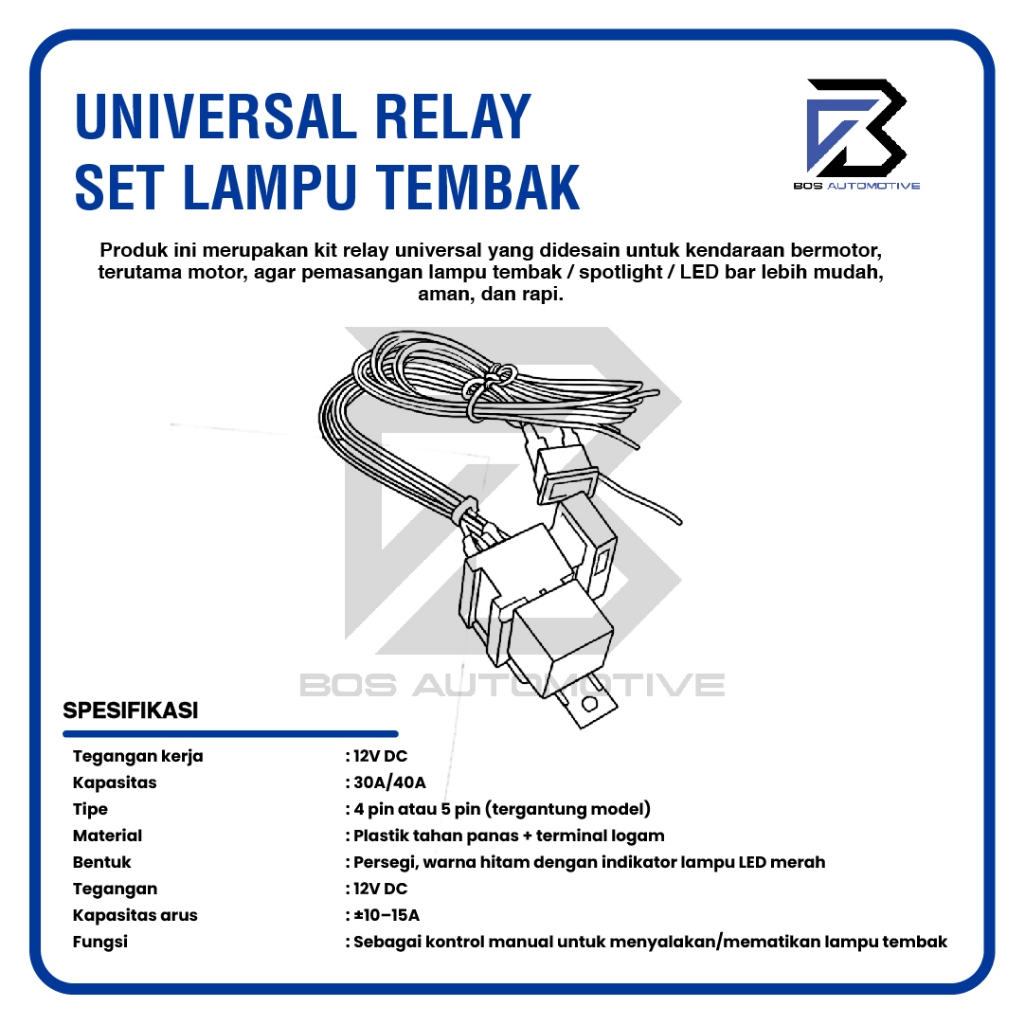 Kabel Relay Set Lampu Foglamp Lampu Tembak Motor Dengan Relay Bosch 12v - foto-produk-2