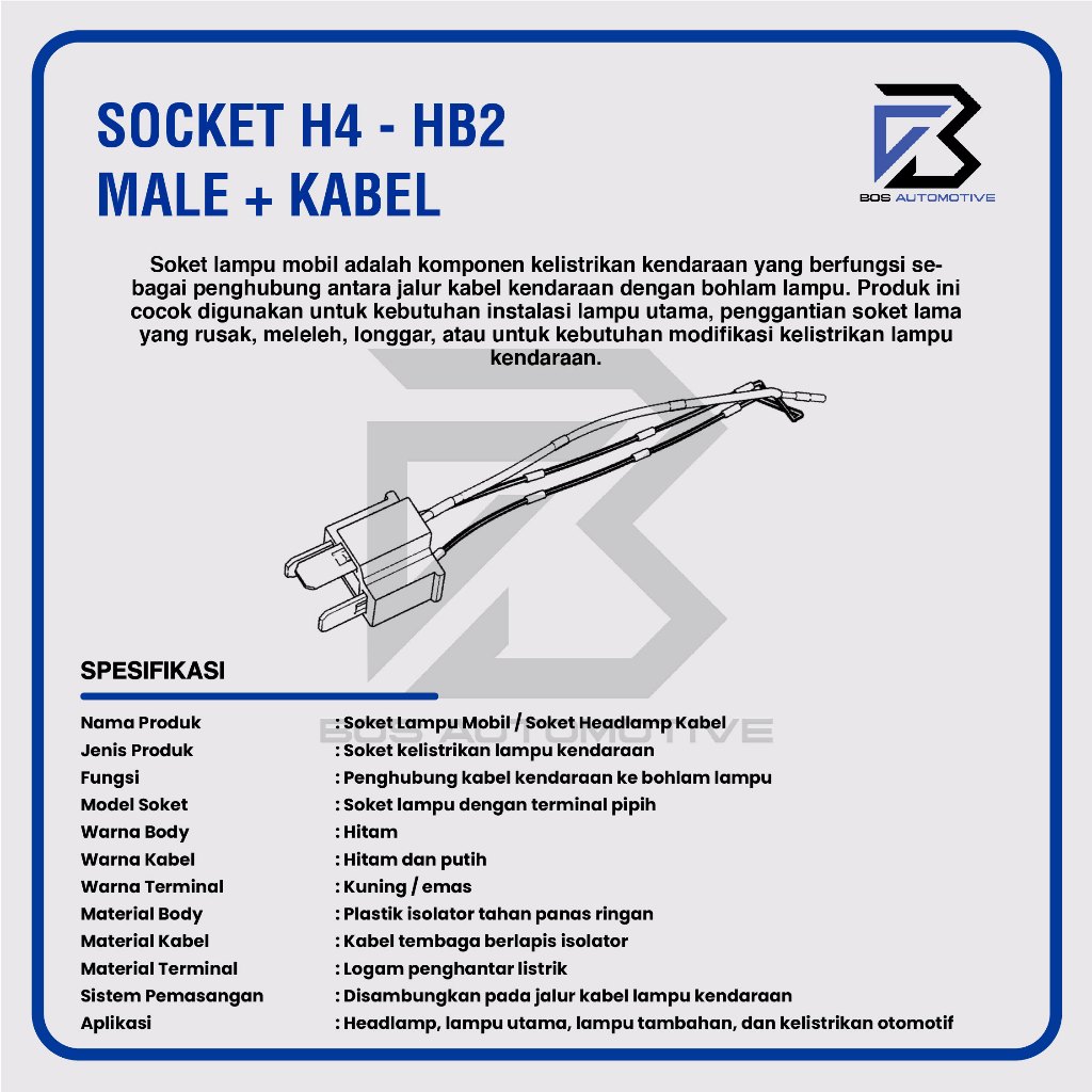 Socket Seal Beam H4 Male / Soket Bohlam Lampu Mobil Motor H4 Cowok Universal - foto-produk-2