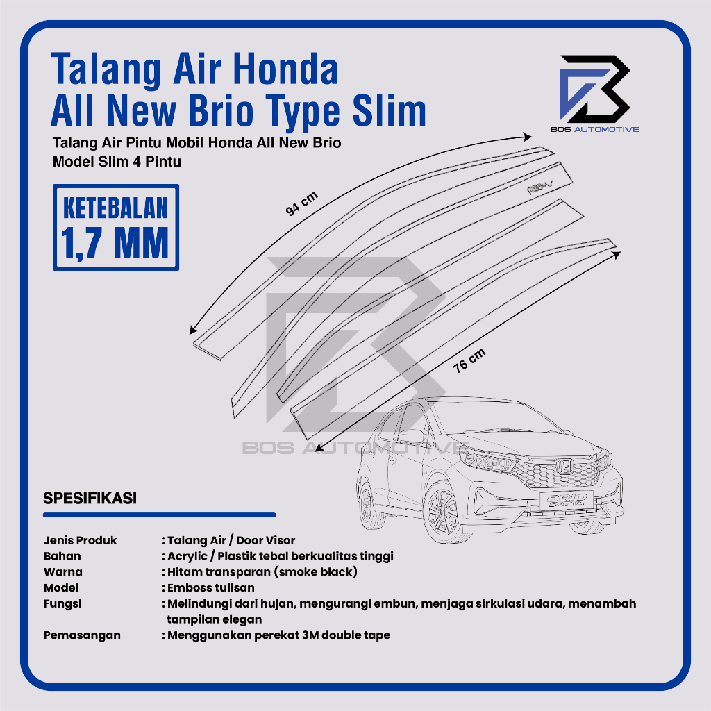 Talang Air Pintu Mobil Honda All New Brio 2018 - 2024 Model Slim 4 Pintu - foto-produk-2