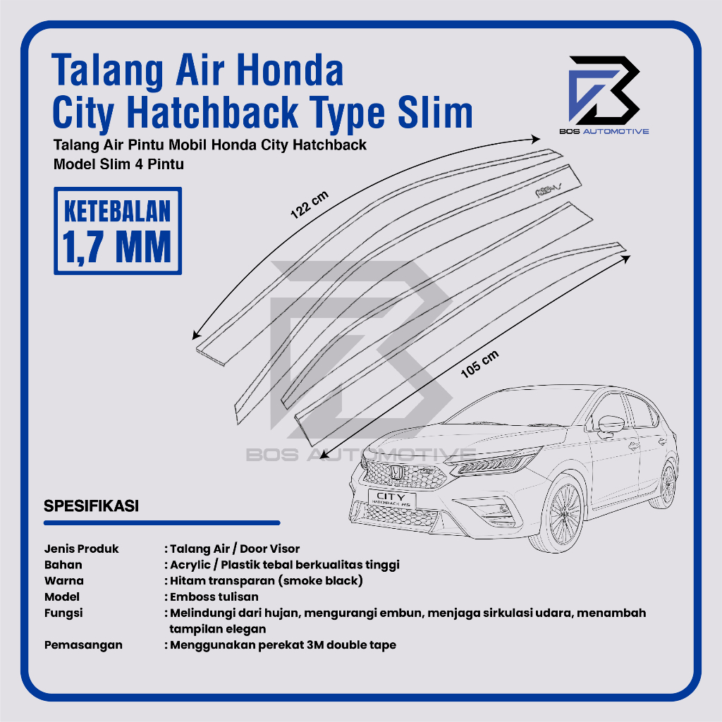 Talang Air Pintu Mobil Honda All New City RS Hatchback 2021 Model Slim 4 Pintu - foto-produk-2