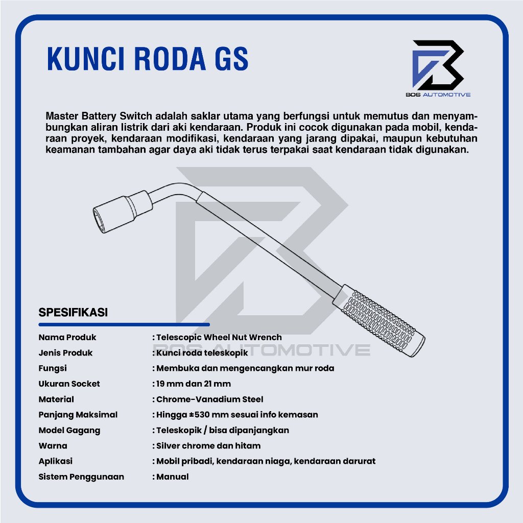 KUNCI RODA MOBIL MODEL TARIK MERK GS UKURAN 19 - 21 VANADIUM CHROME - foto-produk-2
