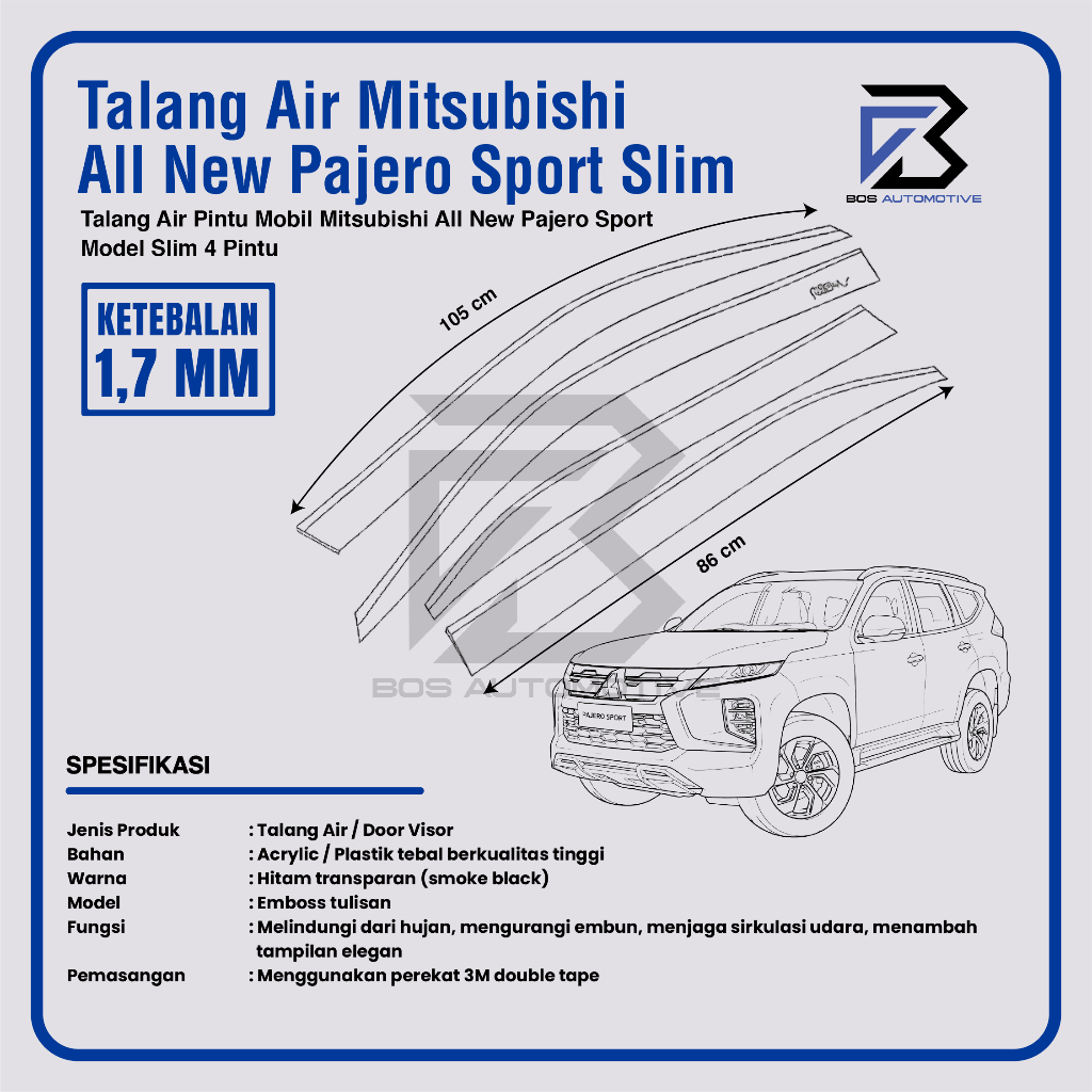 Talang Air Pintu Mobil Mitsubishi All New Pajero Sport 2015 â€“ 2022 Model Slim 4 Pintu - foto-produk-2