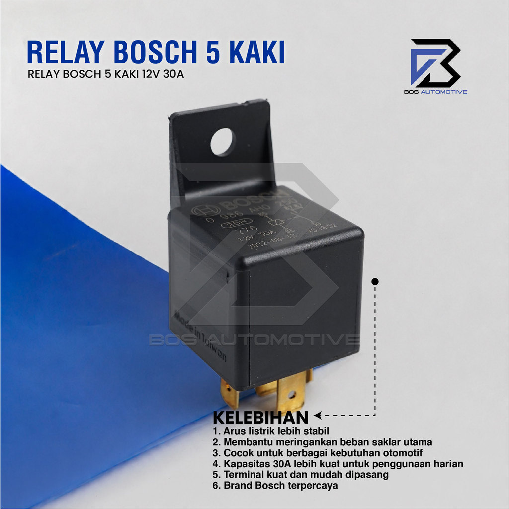 Relay Bosch Kaki 5 Pin 12V 30 Ampere Untuk Klakson Lampu Mobil Motor Original - foto-produk-3