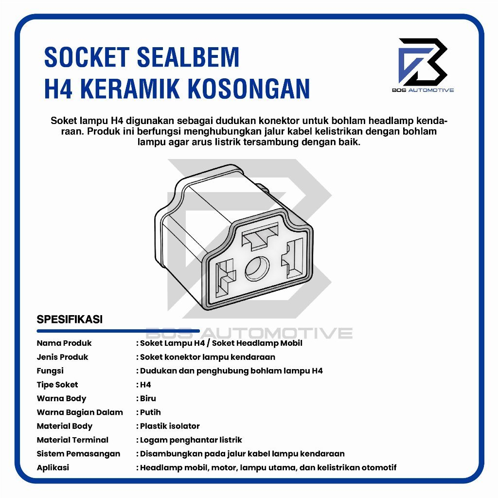 Socket Seal Beam Ceramic / Soket Sealbeam Bohlam H4 / Rumah Lampu Mobil Motor H4 Keramik (KOSONGAN) - foto-produk-2
