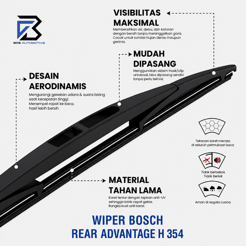 WIPER BELAKANG BOSCH H 354 14" INCH JAZZ / CRV / FREED / EVALIA - foto-produk-1