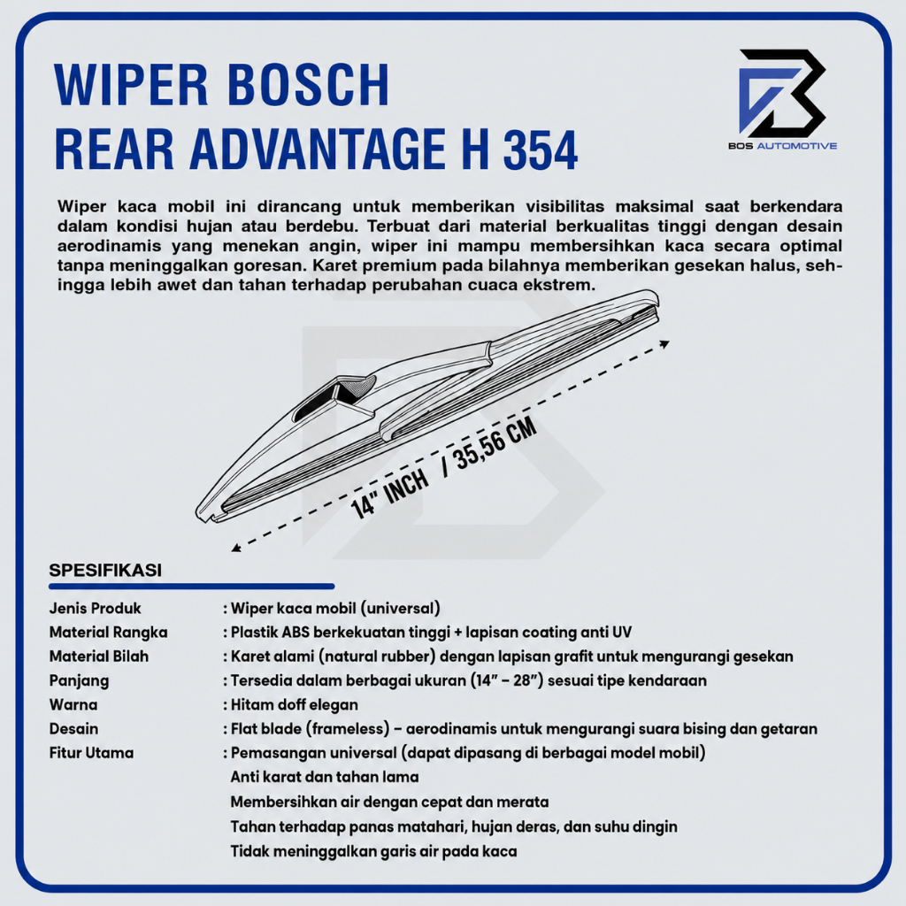 WIPER BELAKANG BOSCH H 354 14" INCH JAZZ / CRV / FREED / EVALIA - foto-produk-2