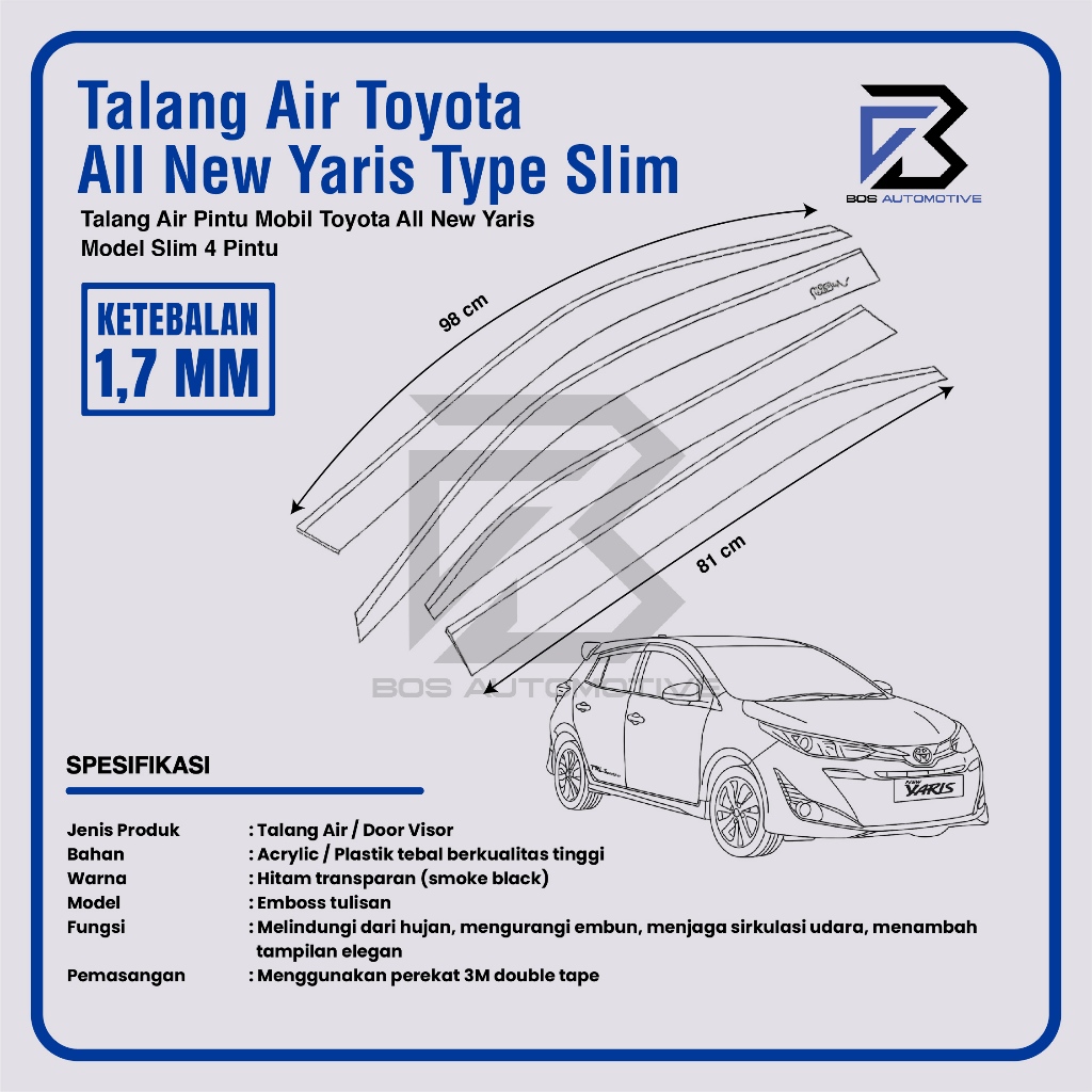Talang Air Pintu Mobil Toyota All New Yaris 2013 â€“ 2020 Model Slim 4 Pintu - foto-produk-2