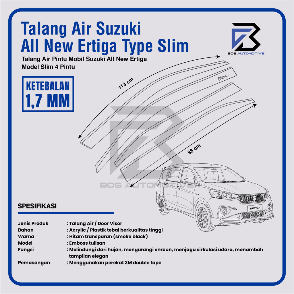 Talang Air Pintu Mobil Suzuki All New Ertiga 2017 â€“ 2022 Model Slim 4 Pintu - foto-produk-2