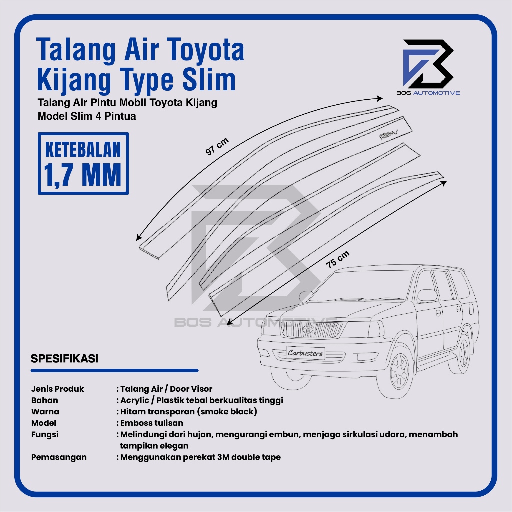 Talang Air Pintu Mobil Toyota Kijang LGX / Kapsul 1997 â€“ 2003 Model Slim 4 Pintu - foto-produk-1