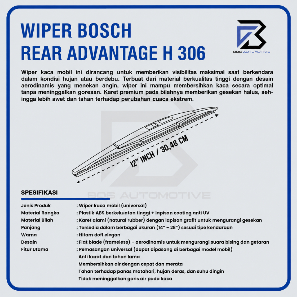 WIPER BELAKANG BOSCH H 306 12" INCH MOBIL APV / KARIMUN / MARCH / FIESTA - foto-produk-2