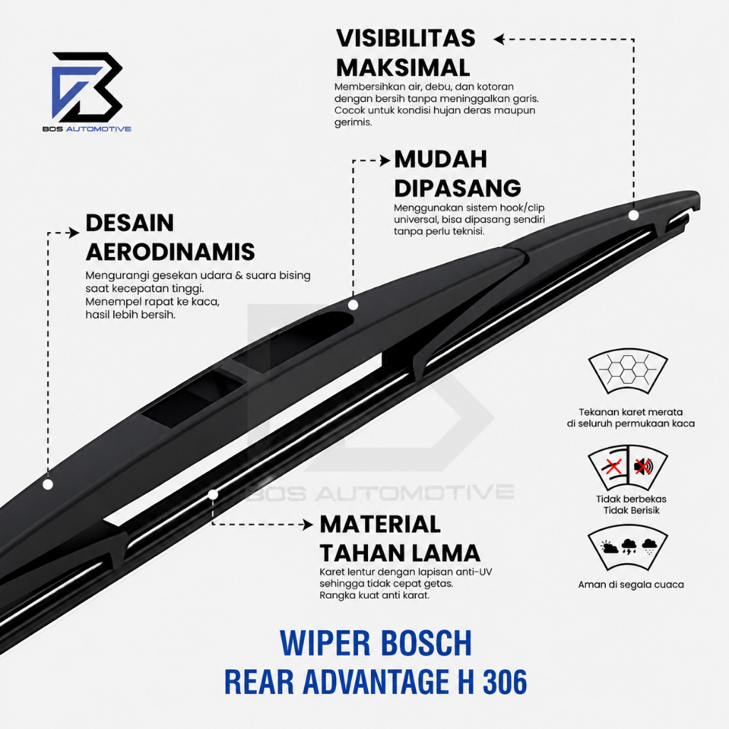 WIPER BELAKANG BOSCH H 306 12" INCH MOBIL APV / KARIMUN / MARCH / FIESTA - foto-produk-3
