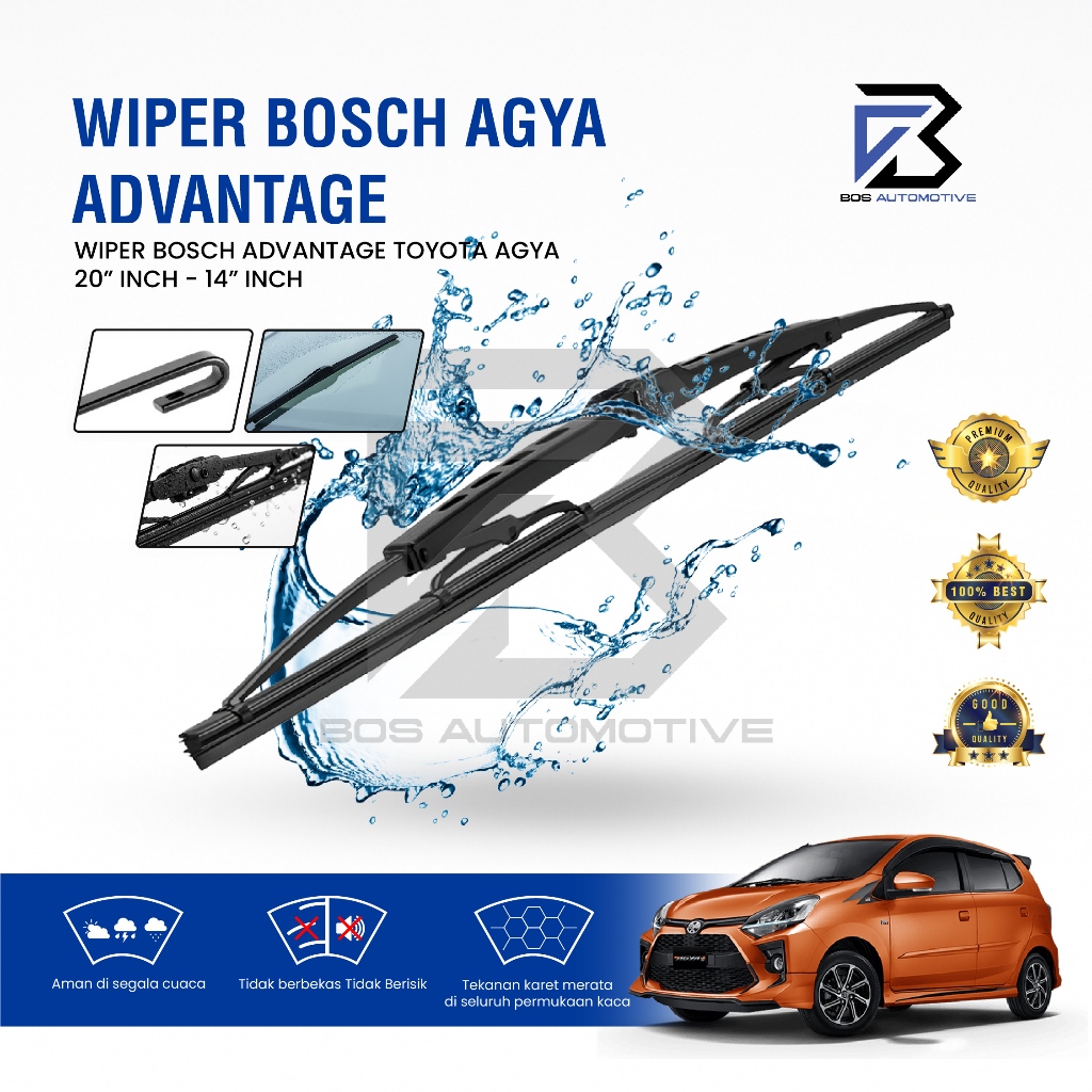 Wiper Blade BOSCH Advantage Besi Kipas Kaca Depan Mobil TOYOTA AGYA - DAIHATSU AYLA Frame Hook 21" - 14" Inch Original - foto-sampul