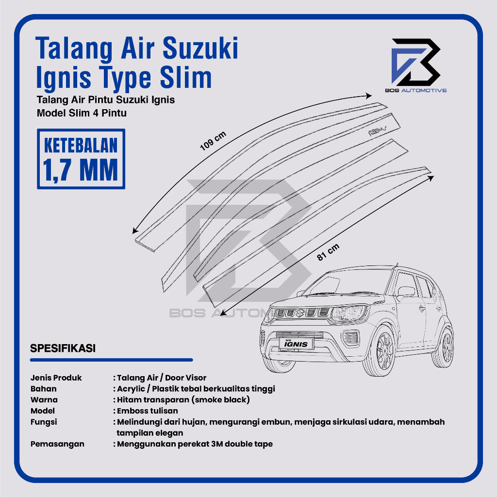 Talang Air Pintu Mobil Suzuki Ignis 2017 â€“ 2020 Model Slim 4 Pintu - foto-produk-2