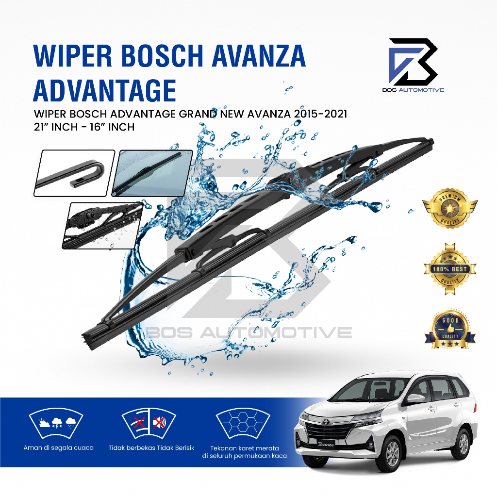Wiper Blade BOSCH Advantage Besi Kipas Kaca Depan Mobil TOYOTA GRAND NEW AVANZA - DAIHATSU GREAT NEW XENIA 2015 - 2021 Frame Hook 21" - 16" Inch Original
