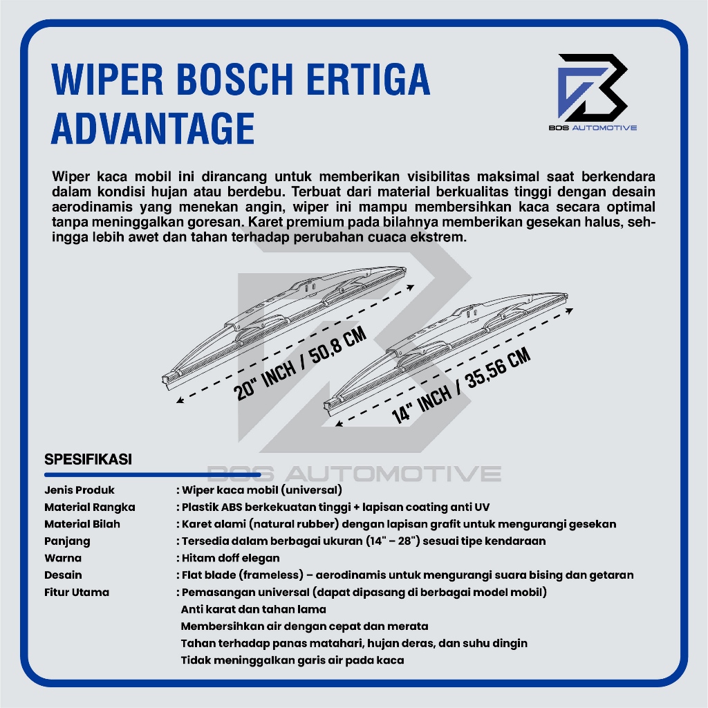 Wiper Blade BOSCH Advantage Besi Kipas Kaca Depan Mobil SUZUKI ERTIGA Frame Hook 21" - 14" Inch Original - foto-produk-2