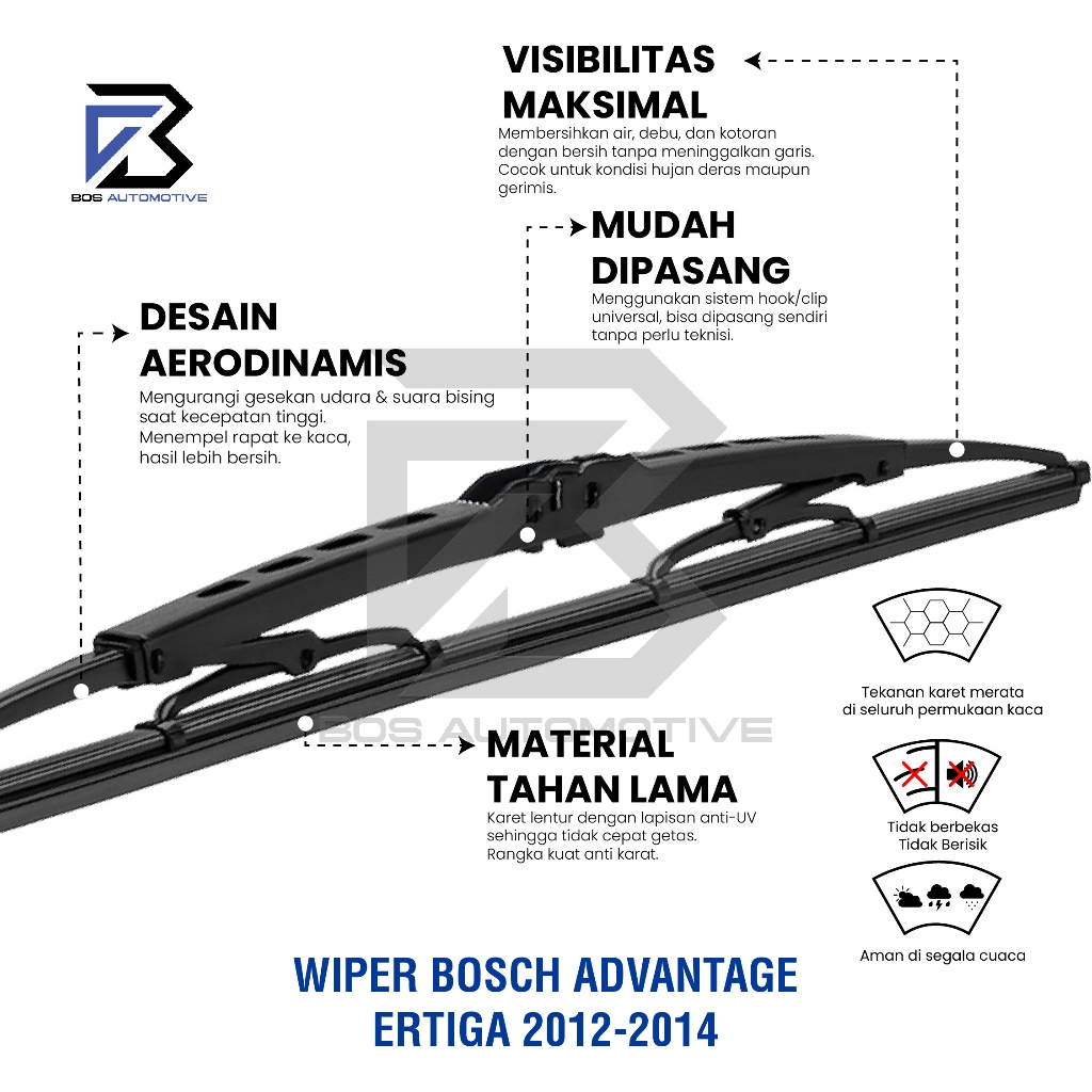 Wiper Blade BOSCH Advantage Besi Kipas Kaca Depan Mobil SUZUKI ERTIGA Frame Hook 21" - 14" Inch Original - foto-produk-3