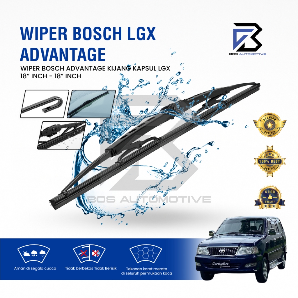 Wiper Blade BOSCH Advantage Besi Kipas Kaca Depan Mobil TOYOTA KIJANG KAPSUL LGX Frame Hook 18" - 18" Inch Original - foto-sampul