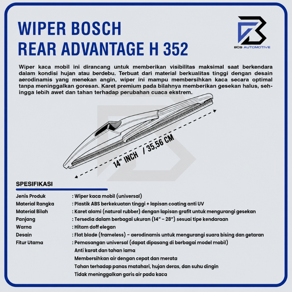 WIPER BELAKANG BOSCH H 352 14" INCH AVANZA / XENIA / SIRION / HARRIER / MAZDA CX5 / MAZDA CX9 / YARIS / VOXY - foto-produk-2