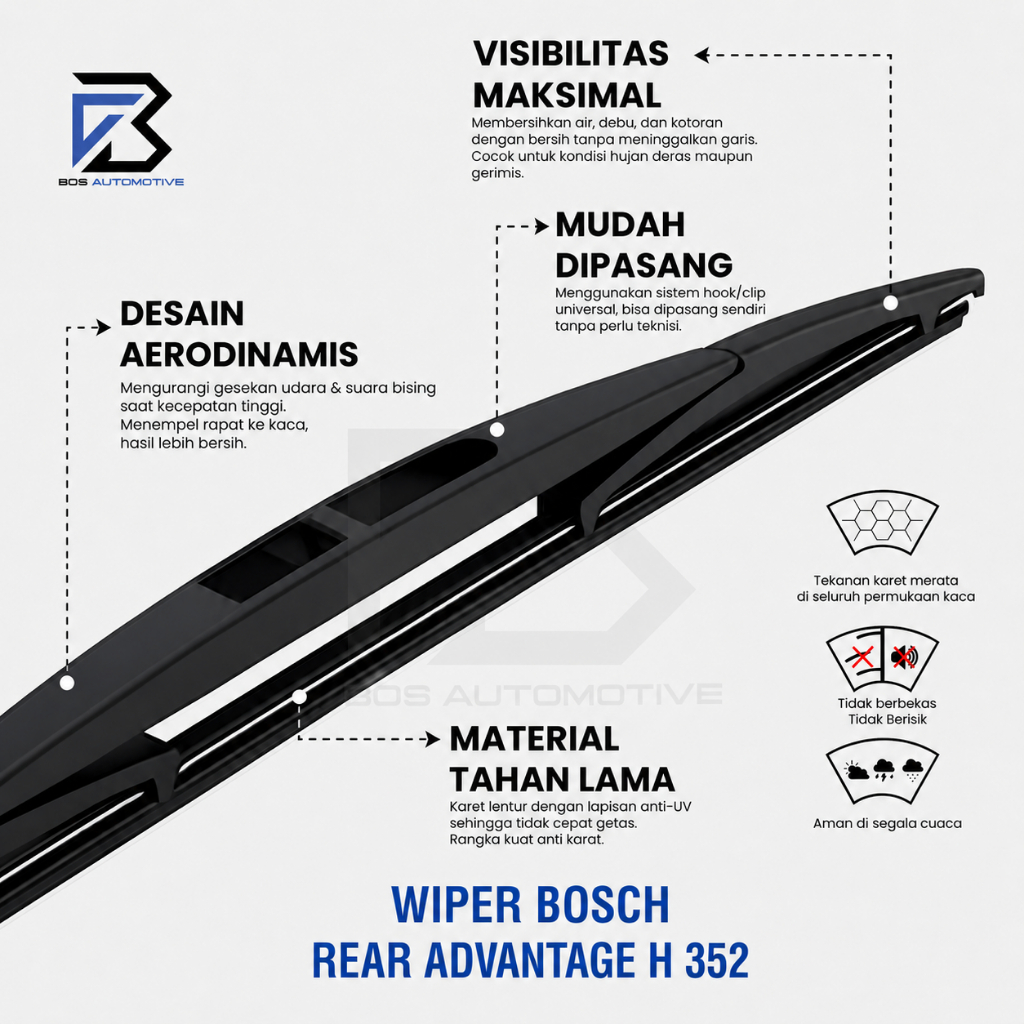 WIPER BELAKANG BOSCH H 352 14" INCH AVANZA / XENIA / SIRION / HARRIER / MAZDA CX5 / MAZDA CX9 / YARIS / VOXY - foto-produk-3