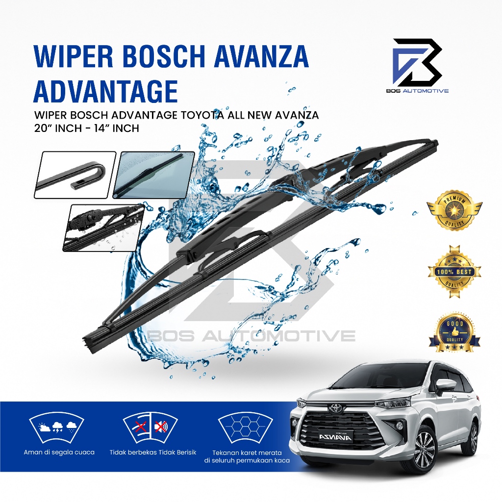 Wiper Blade BOSCH Advantage Besi Kipas Kaca Depan Mobil TOYOTA ALL NEW AVANZA - DAIHATSU ALL NEW XENIA 2012 - 2014 Frame Hook 21" - 14" Inch Original - foto-variasi-2