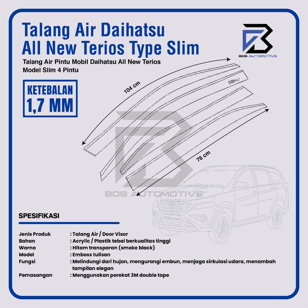 Talang Air Pintu Mobil Daihatsu All New Terios 2017 â€“ 2022 Model Slim 4 Pintu - foto-produk-2