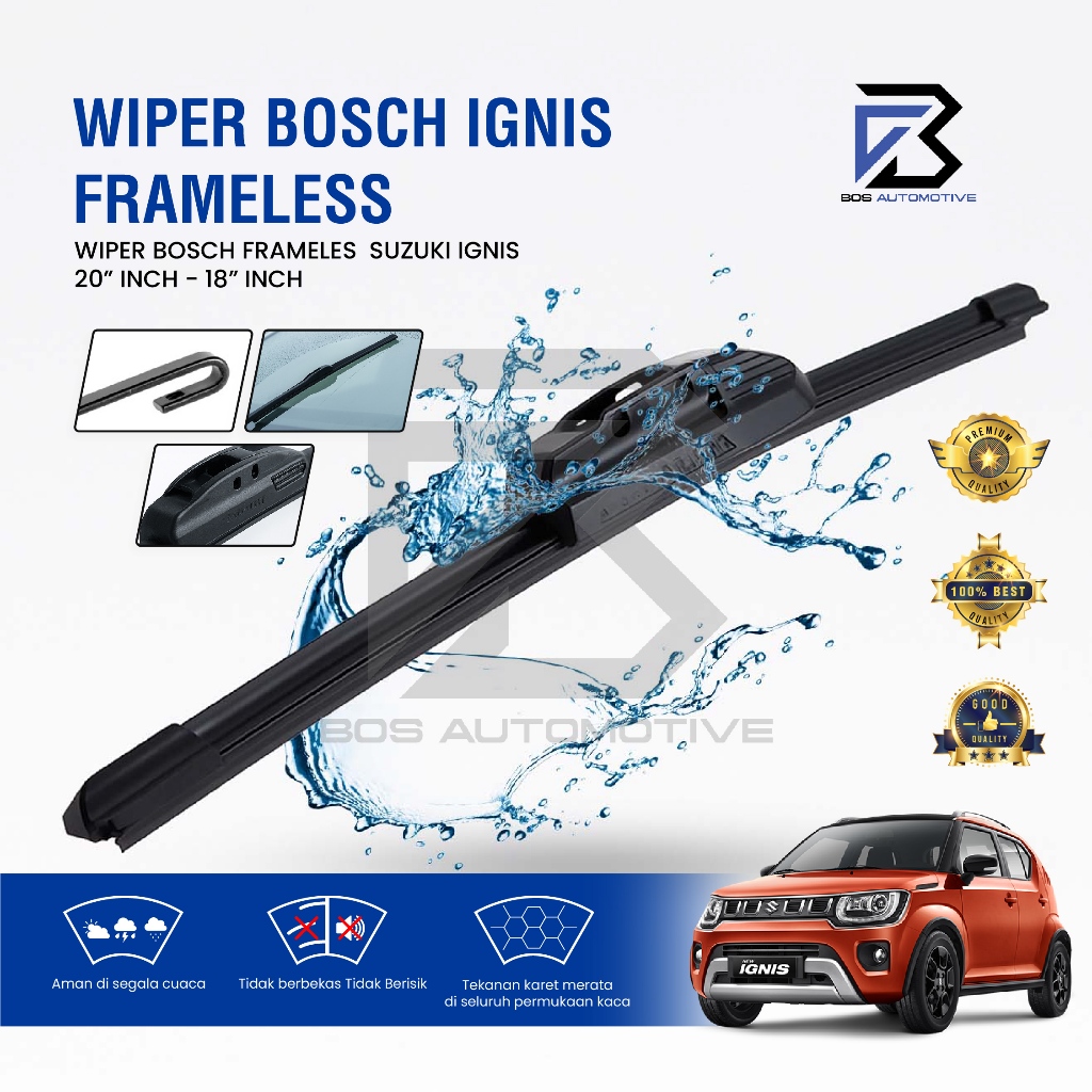 Wiper Blade BOSCH Clear Frameless Karet | Advantage Besi Kipas Kaca Depan Mobil SUZUKI IGNIS TOYOTA RUSH DAIHATSU TERIOS SUZUKI WAGON R Frame Hook 20" - 18" Inch Original - foto-sampul