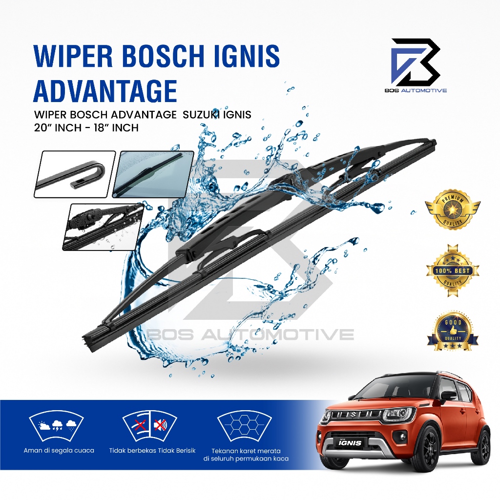 Wiper Blade BOSCH Clear Frameless Karet | Advantage Besi Kipas Kaca Depan Mobil SUZUKI IGNIS TOYOTA RUSH DAIHATSU TERIOS SUZUKI WAGON R Frame Hook 20" - 18" Inch Original - foto-variasi-1