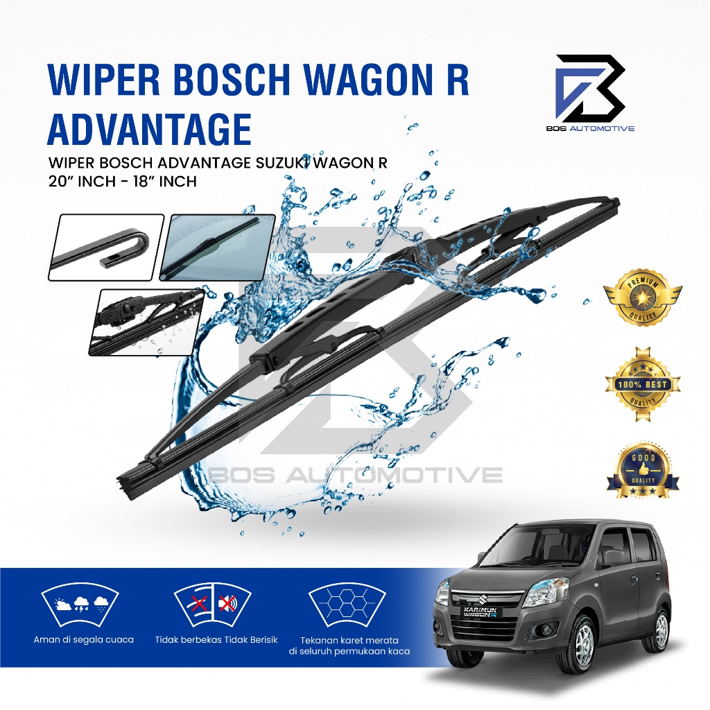 Wiper Blade BOSCH Clear Frameless Karet | Advantage Besi Kipas Kaca Depan Mobil SUZUKI IGNIS TOYOTA RUSH DAIHATSU TERIOS SUZUKI WAGON R Frame Hook 20" - 18" Inch Original - foto-variasi-4