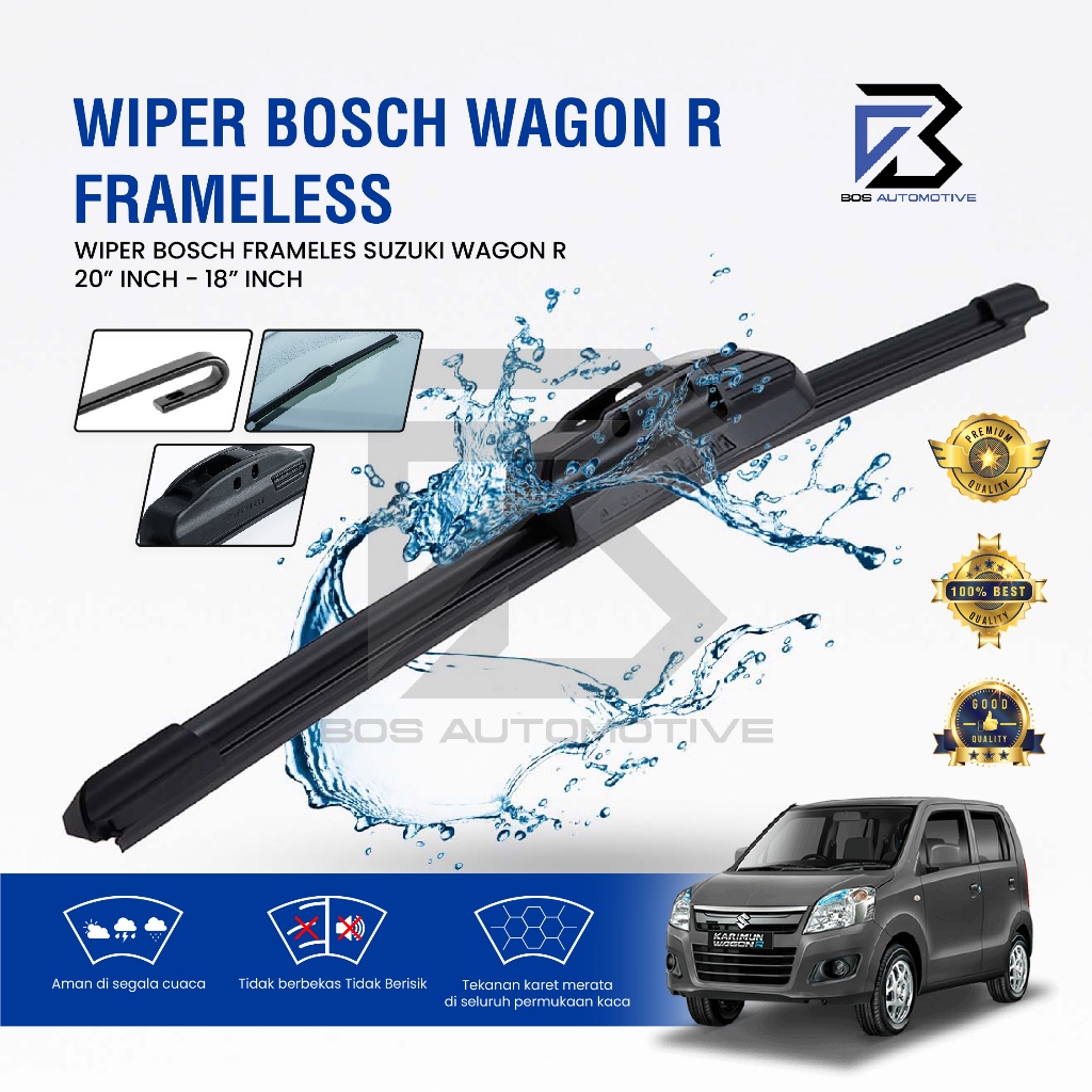 Wiper Blade BOSCH Clear Frameless Karet | Advantage Besi Kipas Kaca Depan Mobil SUZUKI IGNIS TOYOTA RUSH DAIHATSU TERIOS SUZUKI WAGON R Frame Hook 20" - 18" Inch Original - foto-variasi-8