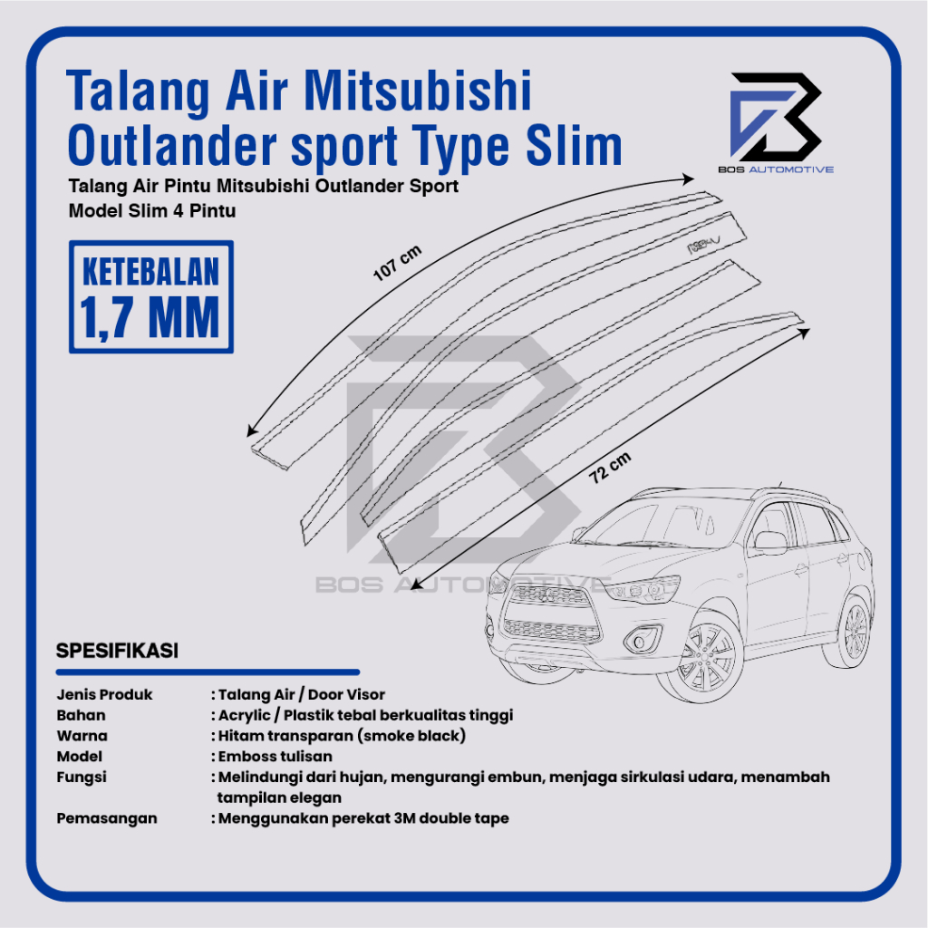 Talang Air Pintu Mobil Mitsubishi Outlander 2012 â€“ 2020 Model Slim 4 Pintu - foto-produk-2