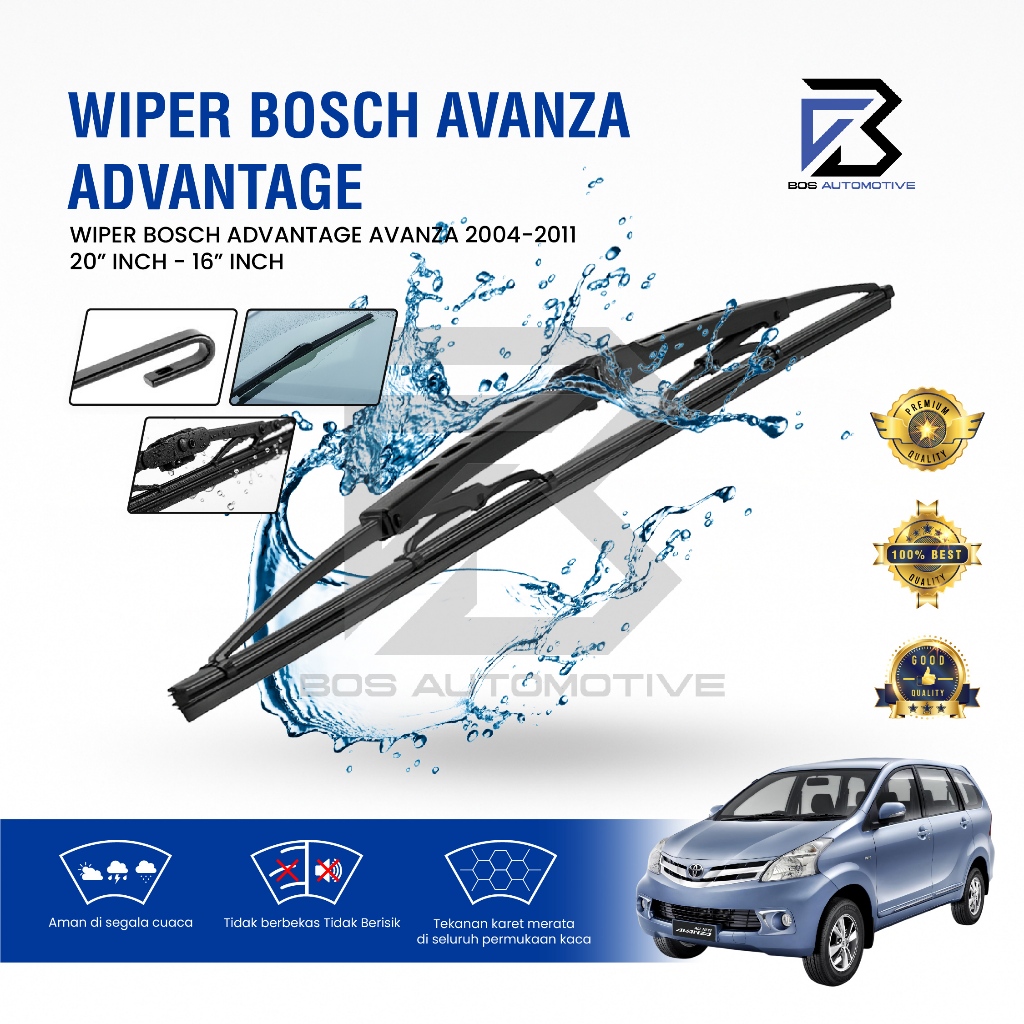 Wiper Blade BOSCH Advantage Besi Kipas Kaca Depan Mobil TOYOTA AVANZA - DAIHATSU XENIA LAMA 2004 - 2011 Frame Hook 20" - 16" / 21" - 16" Inch Original