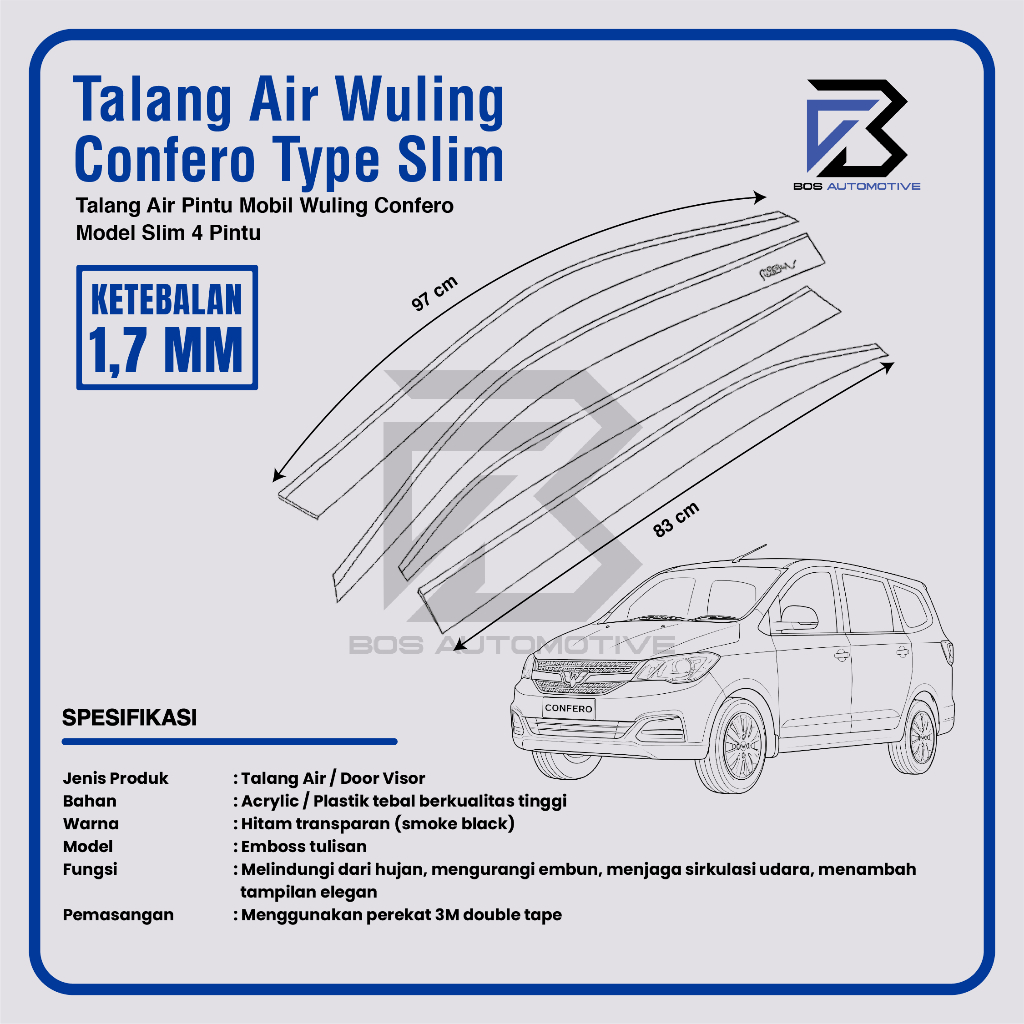 Talang Air Pintu Mobil Wuling Confero 2017 â€“ 2022 Model Slim 4 Pintu - foto-produk-2