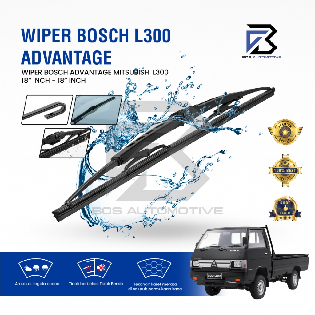 Wiper Blade BOSCH Advantage Besi | Clear Frameless Karet Kipas Kaca Depan Mobil MITSUBISHI L300 Frame Hook 18" - 18" Inch Original - foto-sampul